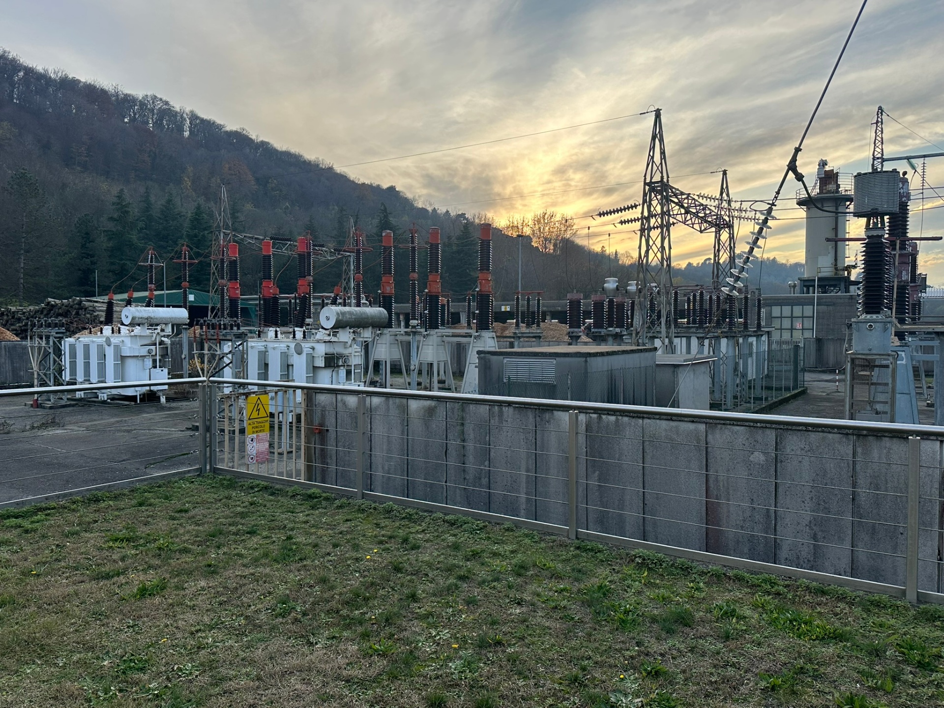 Electrical substation at sunset